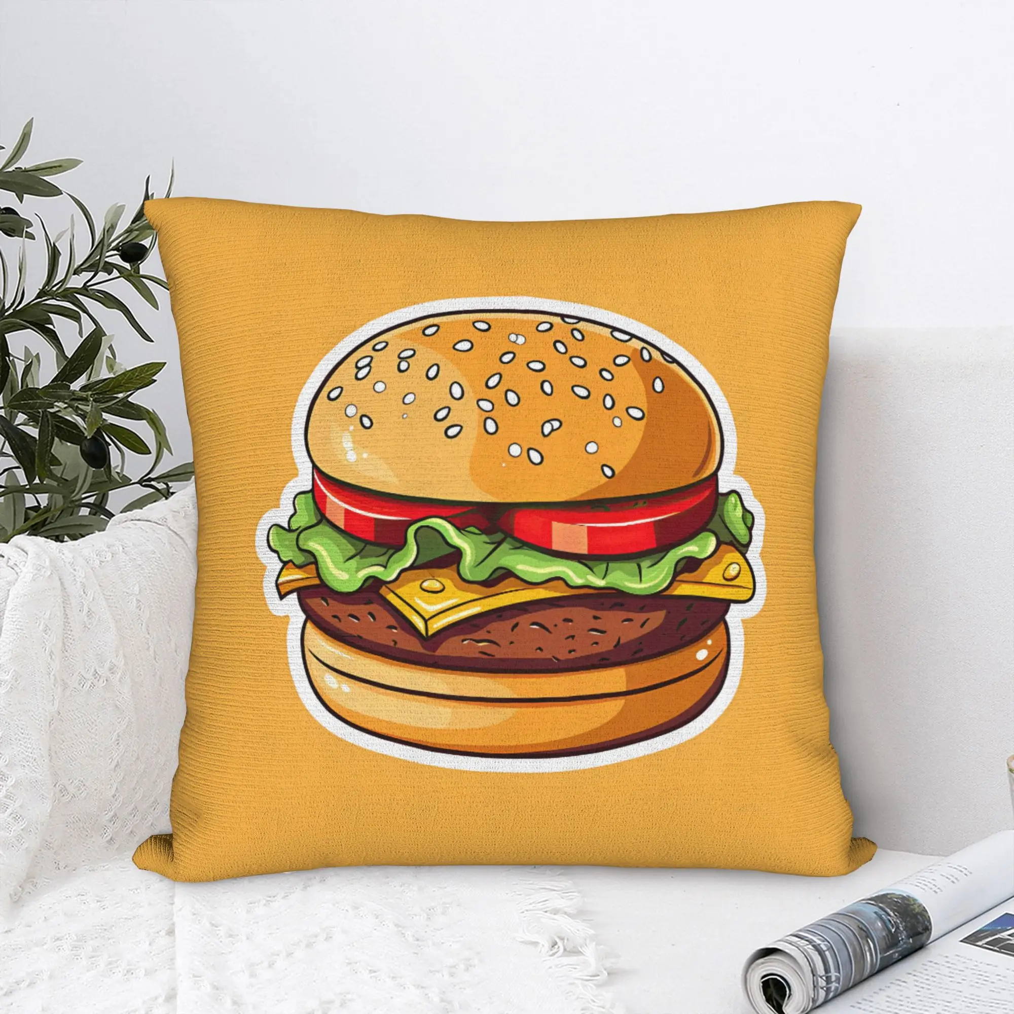 1pc Cute Cartoon Burger Throw Pillow Cover, Fashion Cushion Case for Sofa, Living Room and Bedroom Home Decor