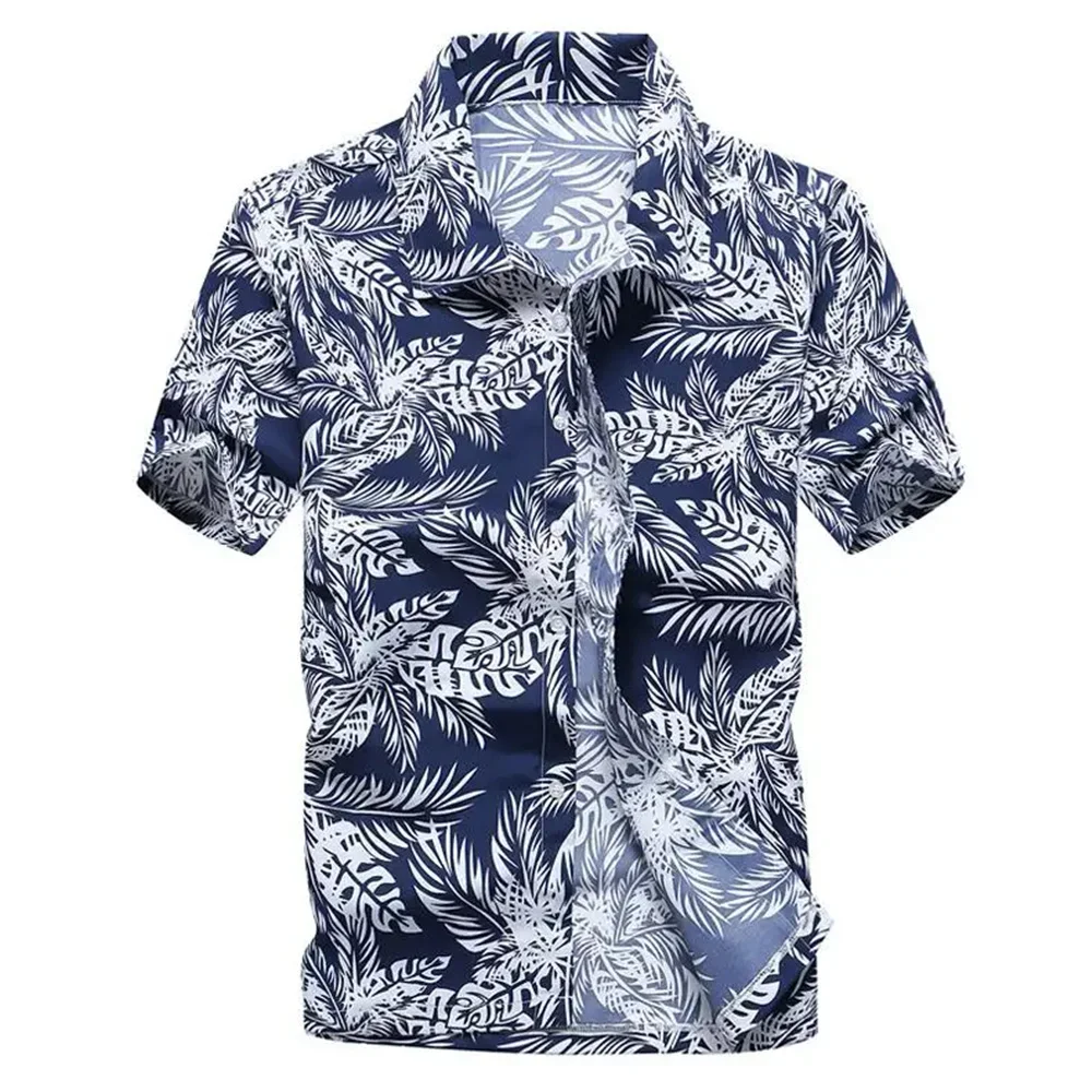 

Summer Breathable Hawaiian Shirts Men Coconut Tree Printed Short Sleeve Button Down Vacation Plus Size