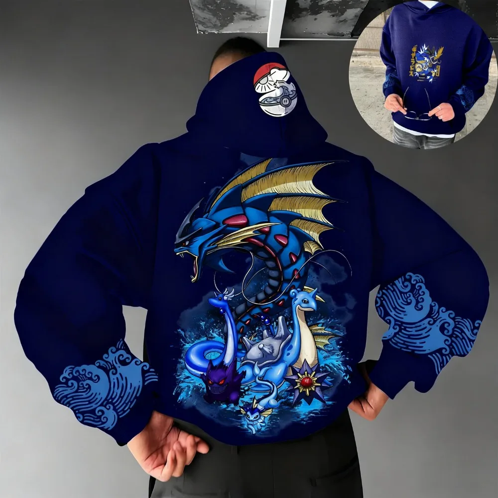 

Pokémon Carp Dragon Daily Casual Hoodie Autumn Winter Men's Women's Parent-Child Clothing Large Trend Printed Sweater Jacket Y2k