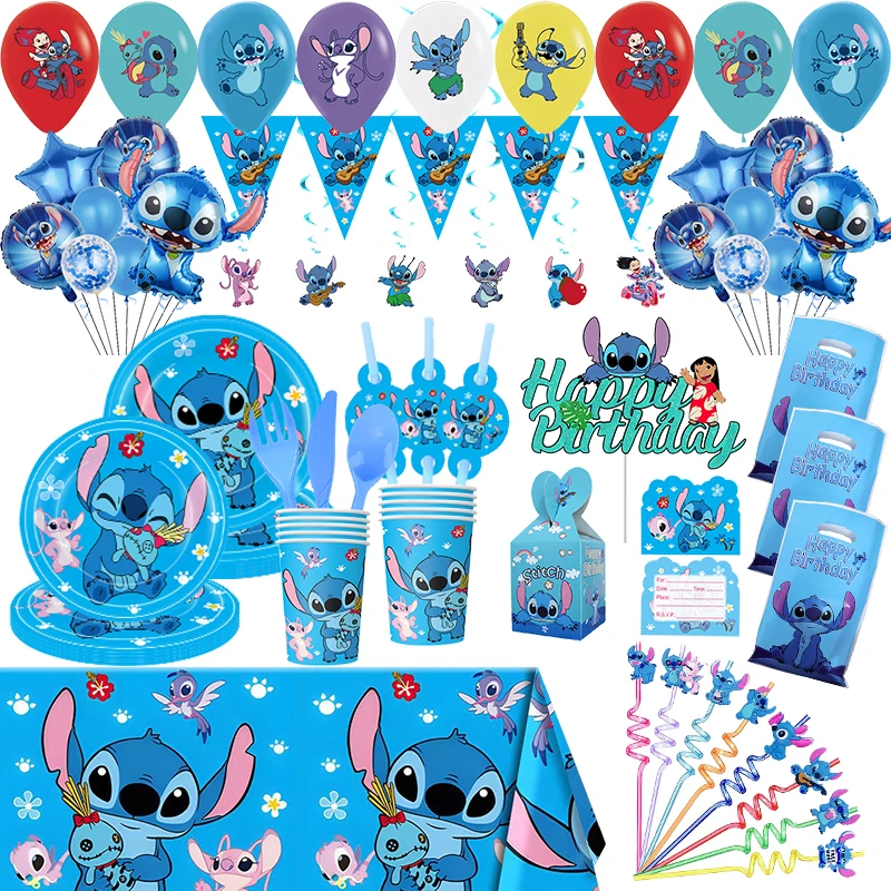 Stitch Disney party Birthday Decorations Tableware Set Paper Plate CUP Theme Activity Supplies Banner Backdrop Balloon For Kid