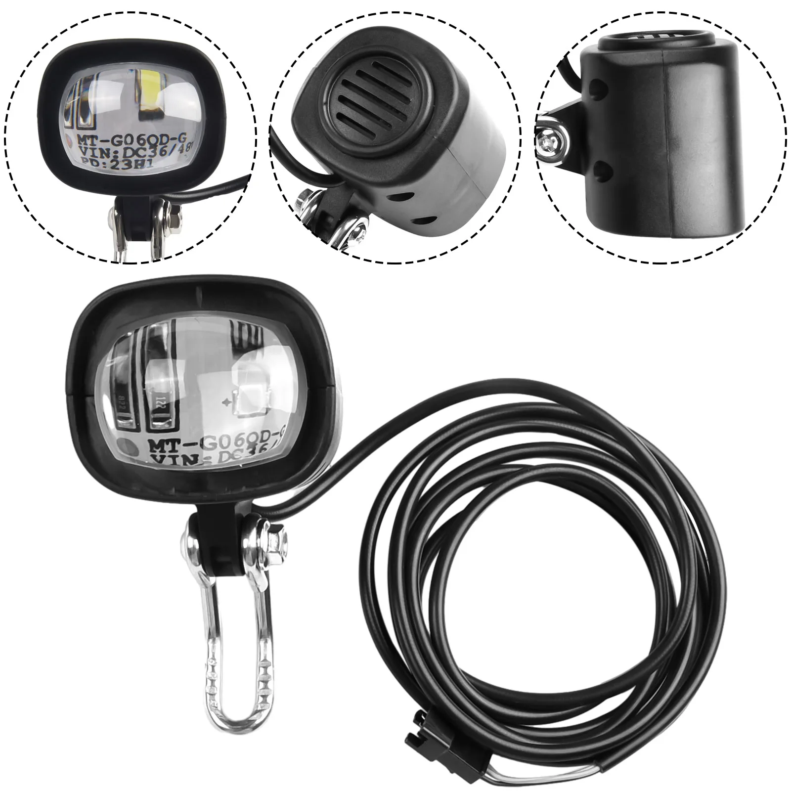 36-60V Electric Bicycle Light With Horn LED Electric Scooter Front Light Waterproof Headlight For E-Bikes Accessories Lamp