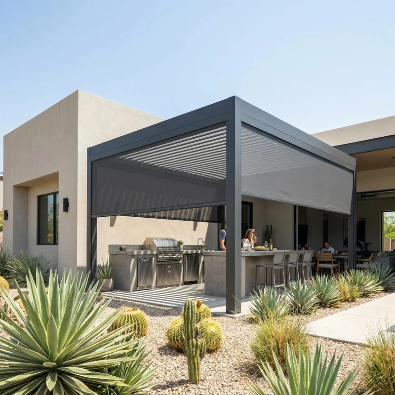Manual Louvered Pergola 3x4 Meters Block Shade Canopy Roller Blinds Eco-Friendly Nature Small Balcony Garden Aluminum