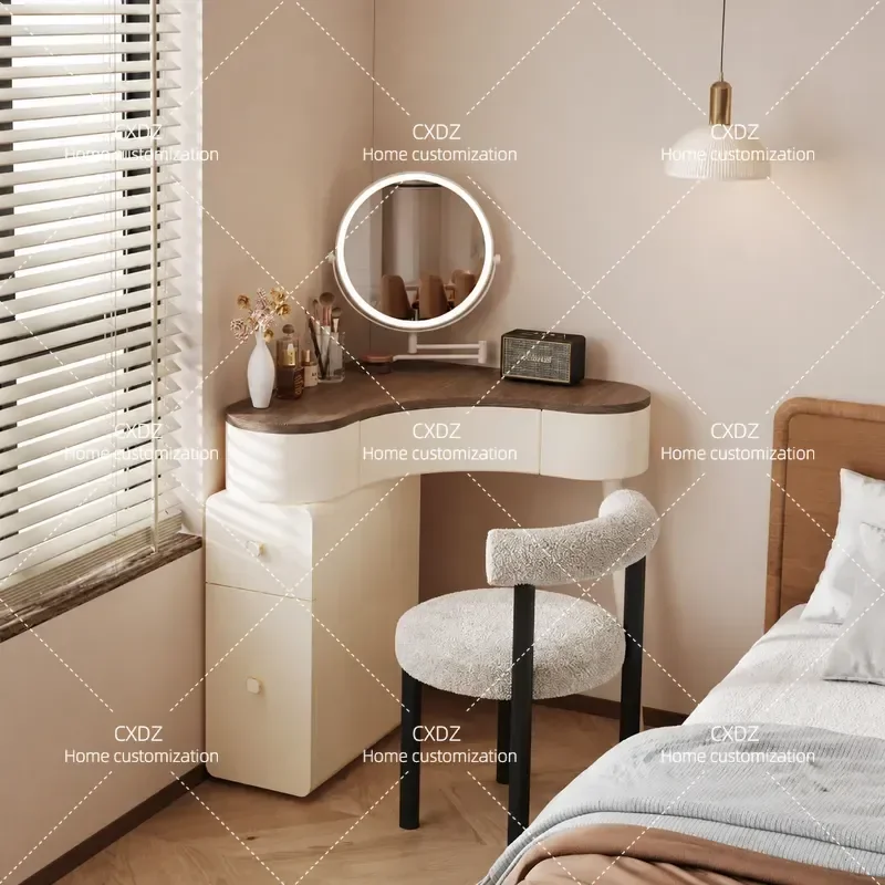 Solid Wood Corner Dresser Bedside Makeup Table Small Bedroom Simple Modern Vanity for Small Apartment Super Narrow Space