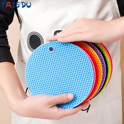 FAIS DU Silicone Mat Heat Resistant Round Pot Holder Table Placemat Kitchen Accessories Coaster Food Grade Material Placemat