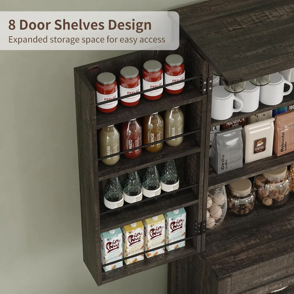 خزانة تخزين المطبخ مقاس 72 بوصة، وخزانة تخزين طويلة مع 8 أرفف أبواب، وخزانتين ودرج واحد، وخزانة قائمة بذاتها #5