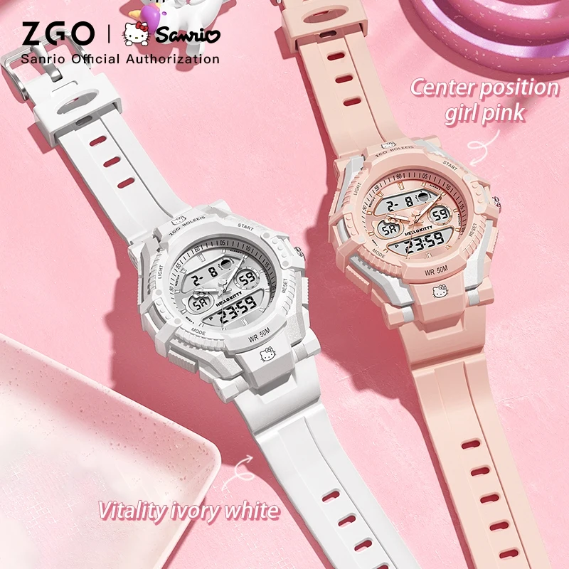 ZGO Sanrio Hello Kitty Kids Girls Watch - Multifunctional, Timer, Student-Friendly, Cute Night Light, Dual Display Electro 8391