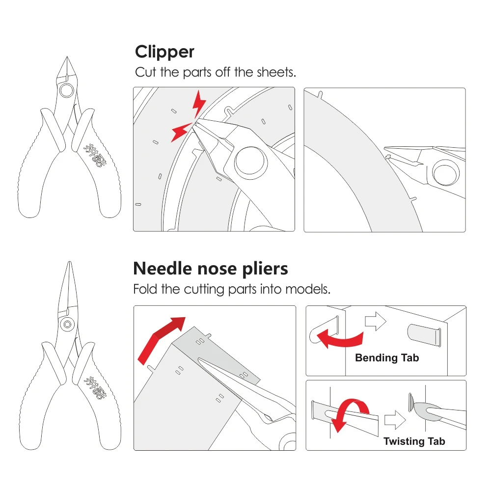 Piececool Assembling Tools for 3D Models 2Pcs Mini Flat Nose Plier Nipper DIY Tool