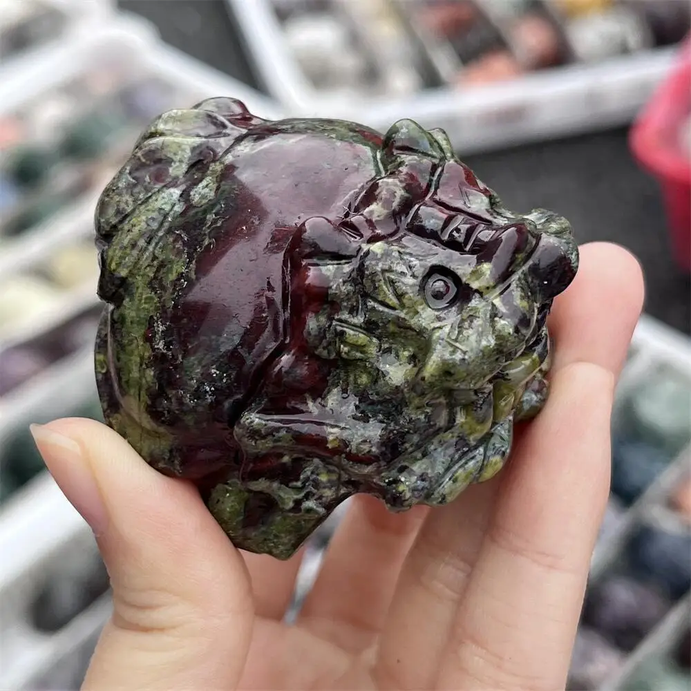Natural Quartz Dragon blood stone Pixiu Carving Reiki Healing Fengshui Stone Decorative Animal for Home Holiday Crafts & Gift