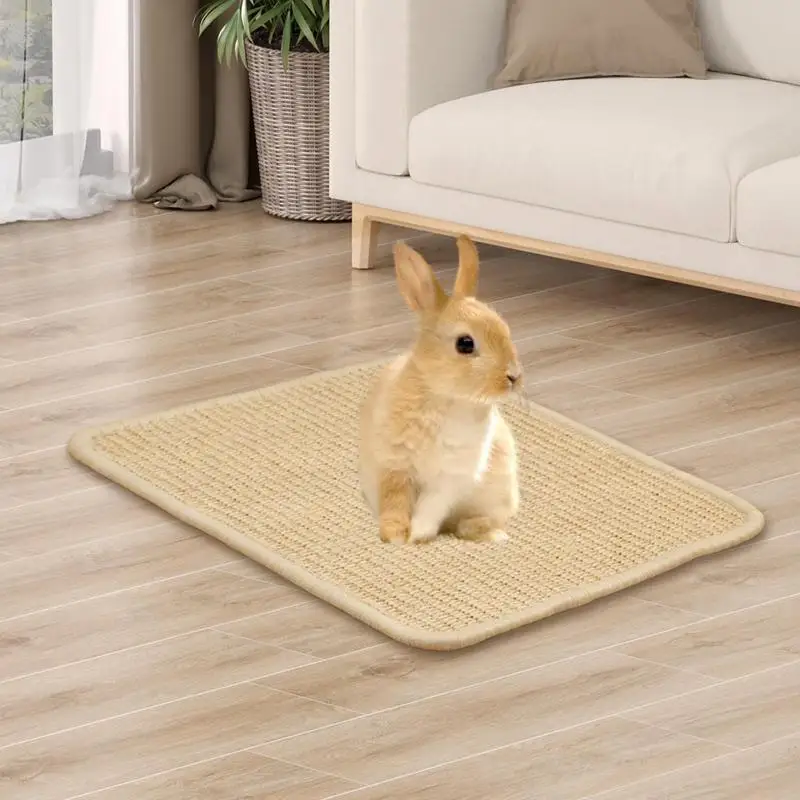 Bunny Scratch Pad Sisal Scratch Mat For Bunny Chew Toys Cooling Rug Bedding Cage Accessories Protector For Chinchilla Hamster - Image 3