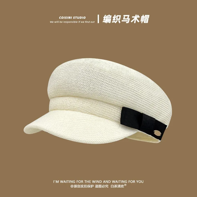 

Elegant Bow Woven Newsboy Cap for Women in Spring and Summer Travel Wide Brim Thin Beret Sunshade Breathable Painter Hat