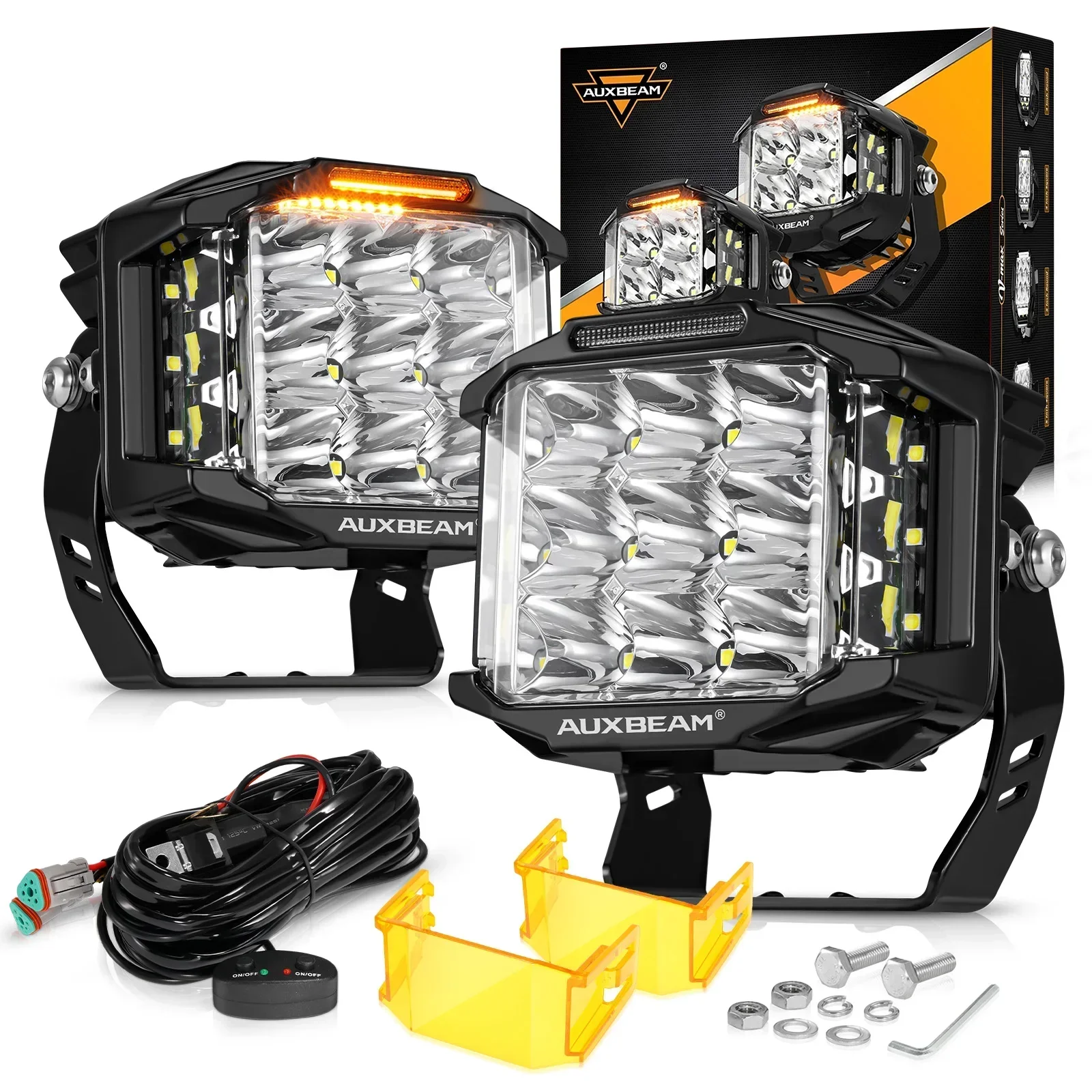 AUXBEAM V-MAX SERIES 4/5/7 inch LED Work Light with Amber Shell COMBO BEAM SIDE SHOOTER Offroad  DRL Driving Lamp  POD Spot Lamp