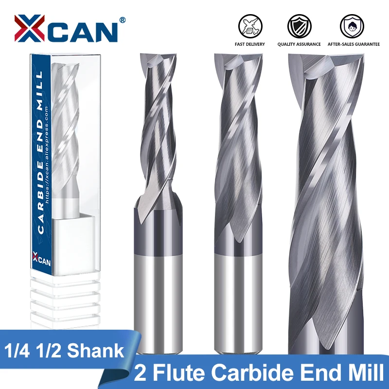 XCAN Milling Cutter 1/4 1/2 Shank Carbide End Mill 28 CNC Router Bit for Woodworking Milling Bit