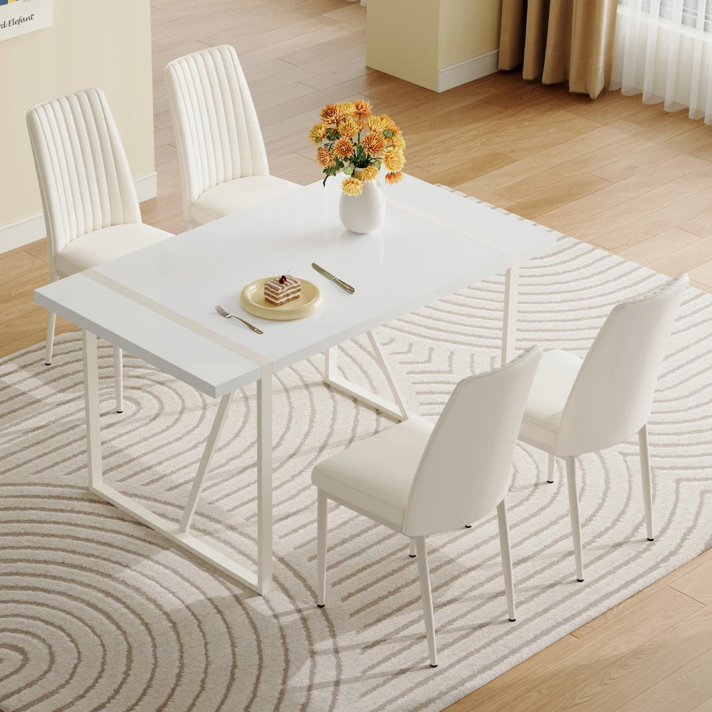

MDF Dining Table Set with 4 Armless Chairs.The backrest is designed with multiple vertical stripes, Dining Room Sets