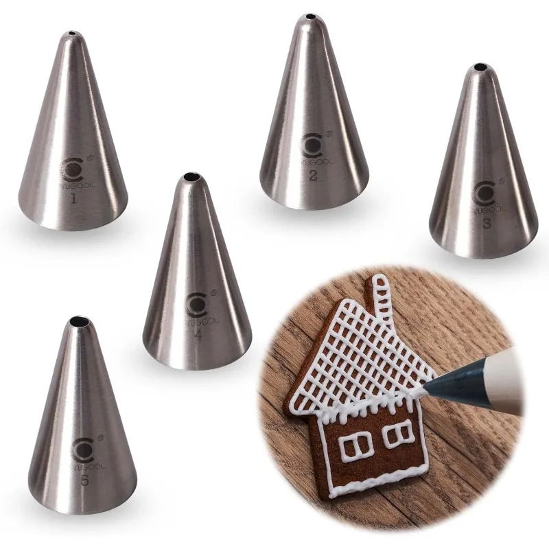 5Pcs Stainless Small Round Icing Piping Nozzles Writing Pastry Nozzle Confectionery Cream Cake Decorating Tools
