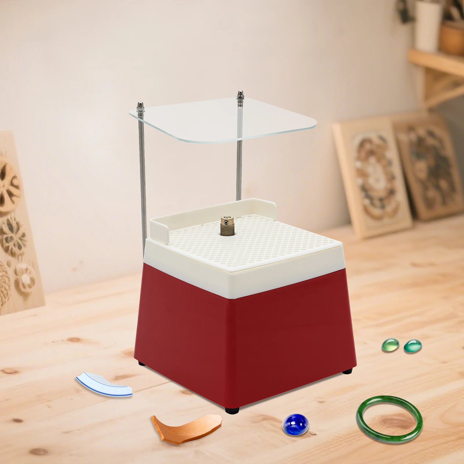 Buntglasmühle mit Schallwandhalterung, automatische Wasserfüllung, 65 W hocheffiziente Sicherheitsschleifmaschine, für die Glasverarbeitung