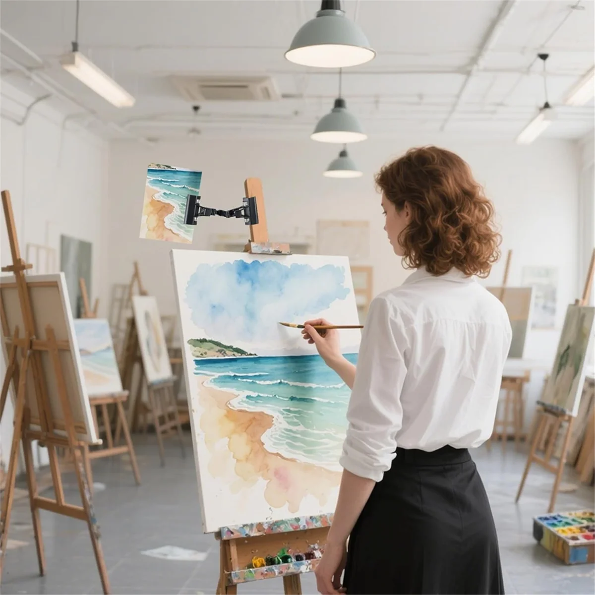 A83Z Easel Brush Clip with Twistable Copy Holder Clip,Paintbrush Holder Adjustable Foldable Paper-Copy Clips for Paint Brushe