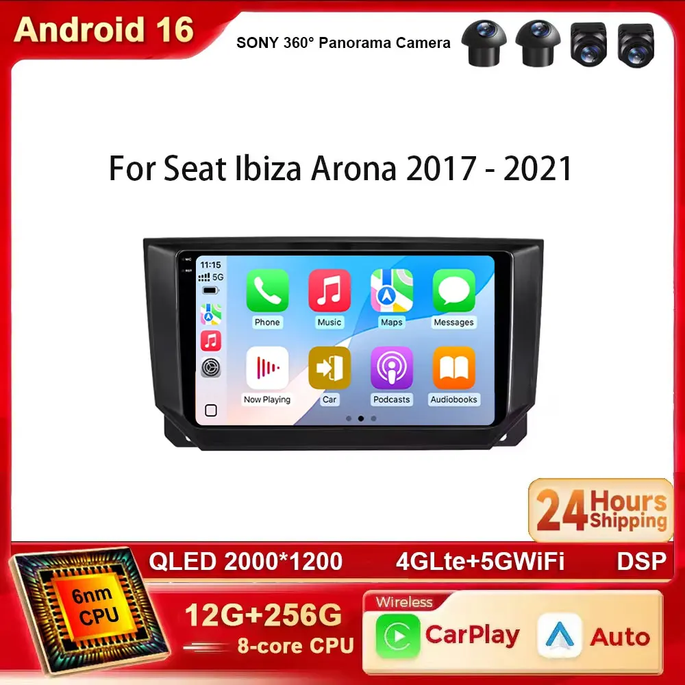 Android 16 2K QLED Car Radio For Seat Ibiza Arona 2017 - 2021 Multimedia Video Player GPS 4G CarPlay Auto Wireless Stereo