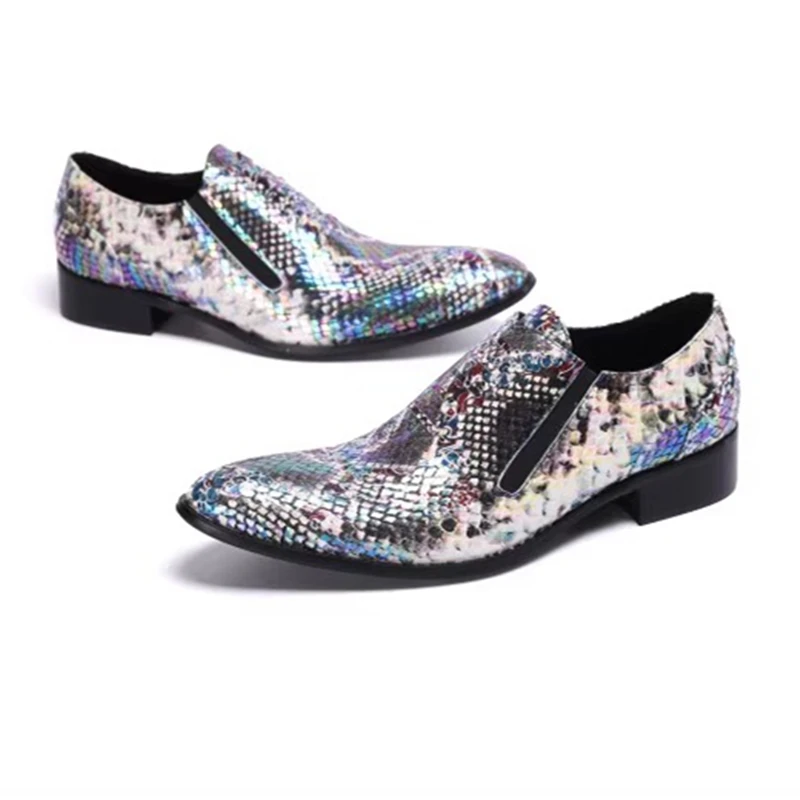 

Designer New Snake Pattern Leather Shoes Men Round Toe Slip On Handmade Oxfords Loafers Casual Business Shoes