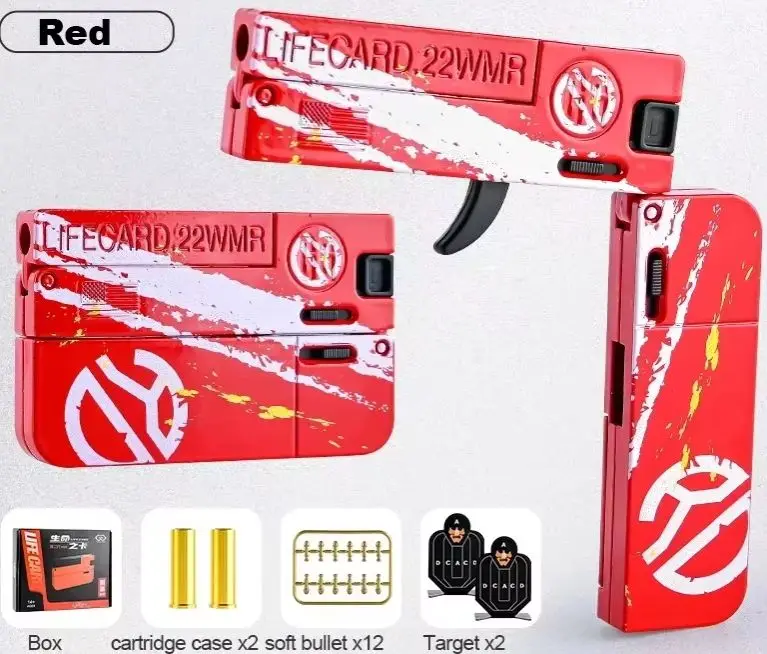 Smart Foldable Toy Guns with Compact Profile, Quick-Open Mechanism, Metal-Look Finish, Includes Shell Casings and 12 Soft Ammo.