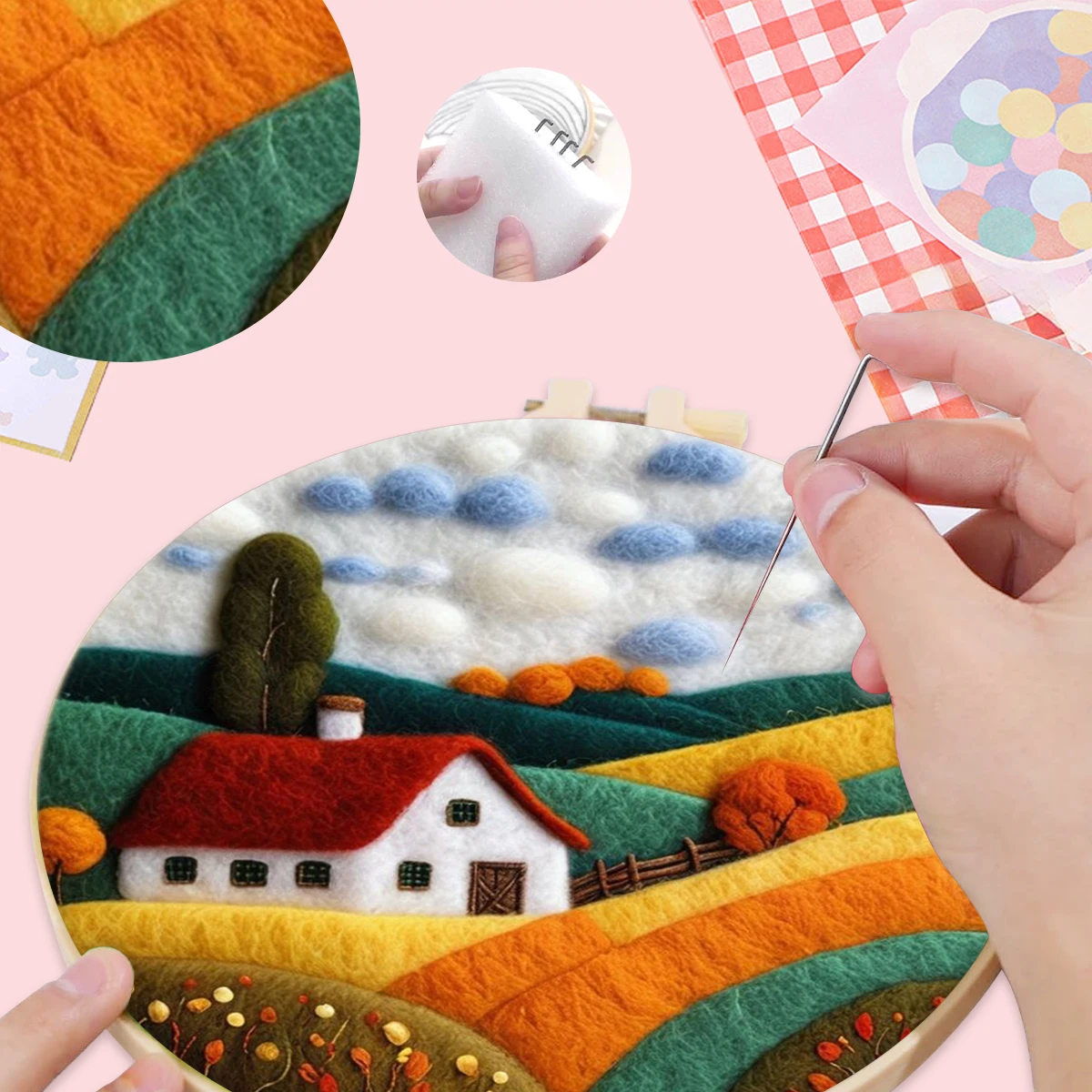 

SDOYUNO Wool Felt Painting Kit Autumn Golden Scenery Diy Craft Supplies Cross Stitch Needles For Fleece And Felt Sewing Handmade