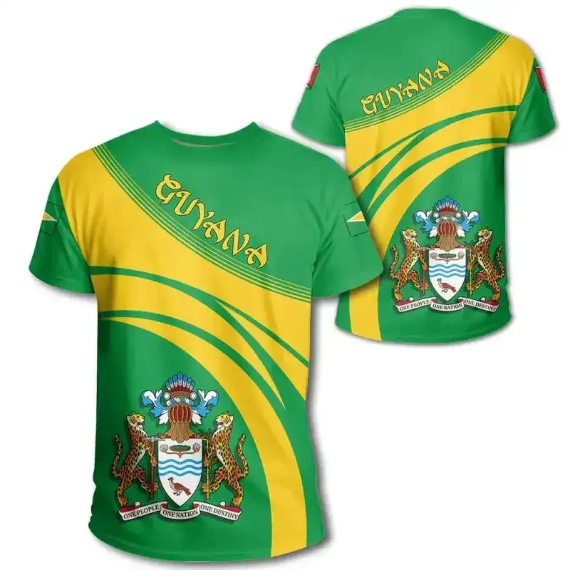 Guyana Flag Coat of Arms T-shirt for Men Women Tops Summer T-shirt Street Harajuku Oversized T-shirt Sports Casual Short-sleeve