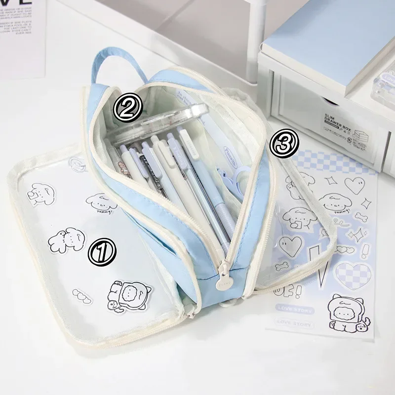 1 Piece Lovely Pencil Case Korean Fashion Solid Color Series Pencil Bag Transparent High Capacity Stationery Storage Bag Student