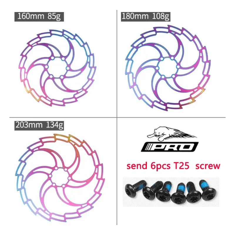 IIIPRO Bike Brake Disc Colorful Stainless Steel 160 180mm 203mm 6 Bolt Rotor MTB Mountain Road Bike Hydraulic Disc Brake Pads