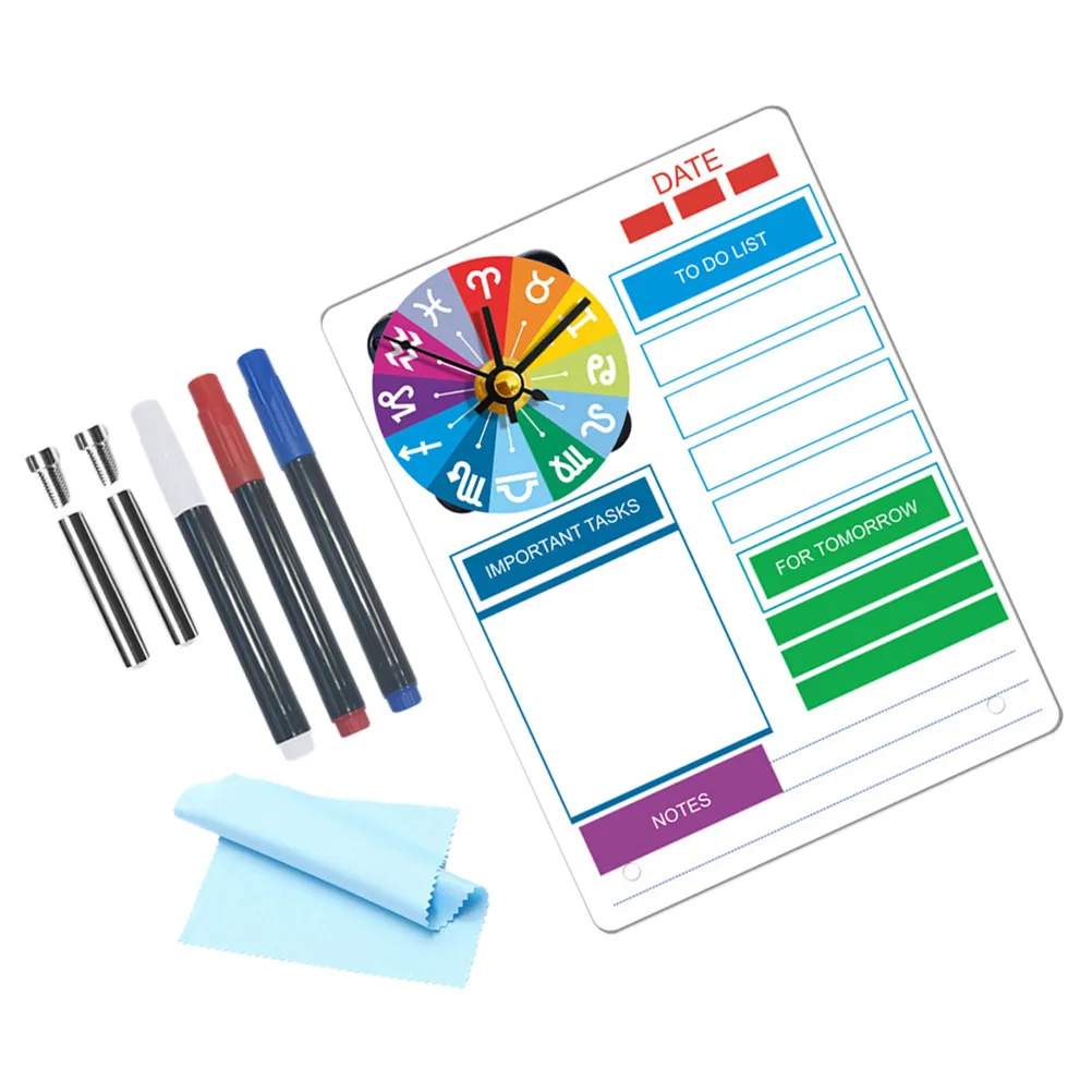 1Set Acrylic Dry Erase Desk Board with Clock Stylish Desktop Planner Whiteboard for Home Office Study Memo to Do List Organizer