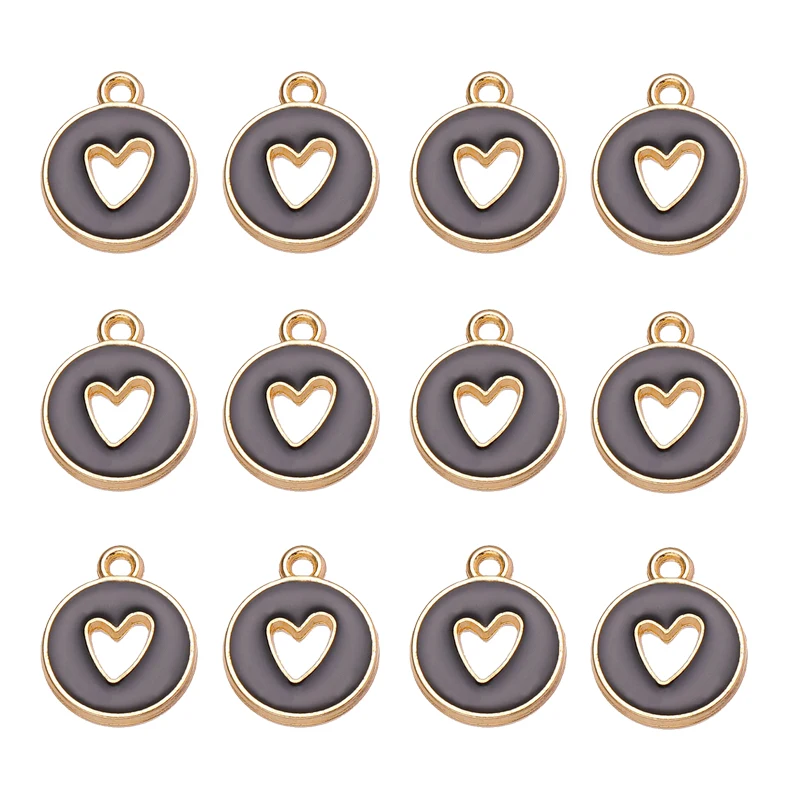 20pcs 12*14mm Round Heart Enamel Pendants Colored Charms For Jewelry Making Accessories Women\'s Earrings Necklaces DIY Making