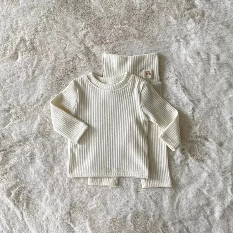 Baby Clothing Kids Casual Korean Style Solid Color Fashion Simple Home Wear Boys and Girls Spring and Autumn Two Piece Set