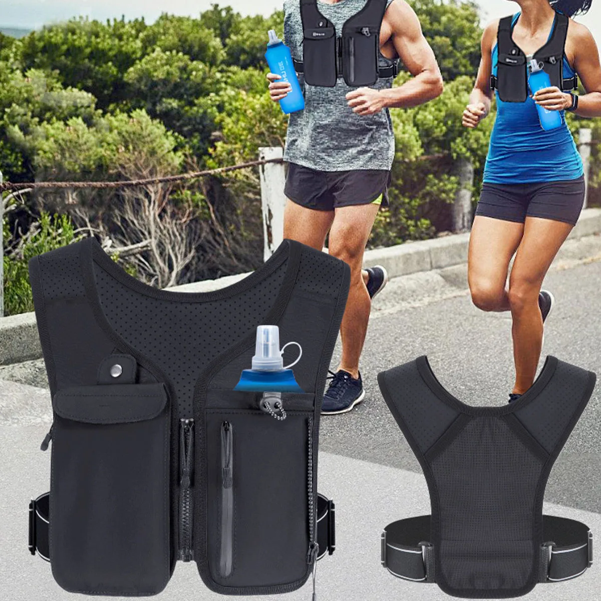 

Hydration Vest Pack Daypack Reflective Rucksack Zipper with Pockets Running Cycling Gear for Outdoor Jogging Climbing Camping