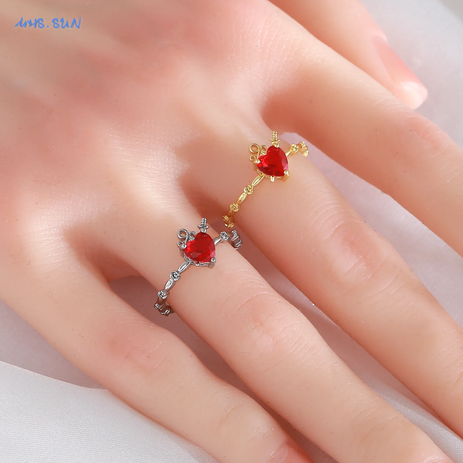 SUNSLL Newest Sacred Red Heart Rings Trendy Gold/Silver Color Opening Finger Ring For Women Girls Anniversary Jewelry Gifts