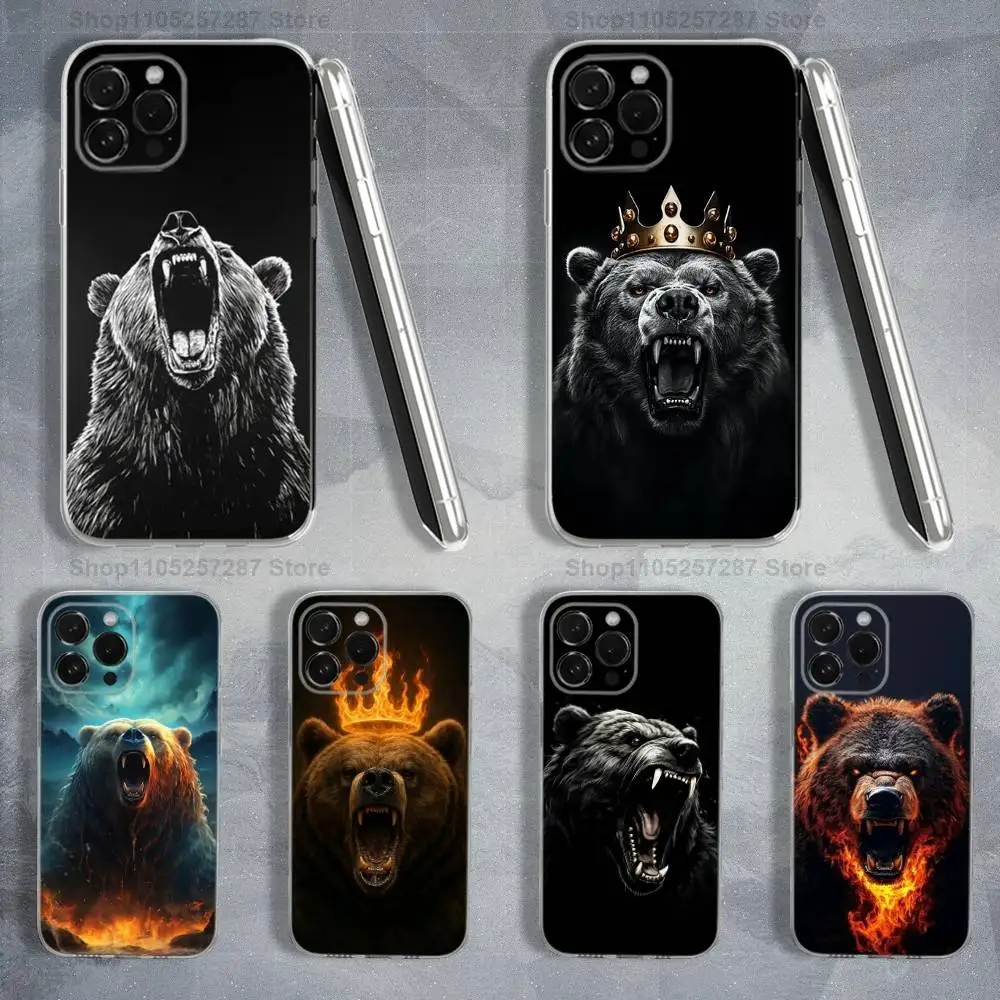 

Animal Bear Ferocious Case For iPhone 17,11,12,13,16,14,15,Pro,Max,Plus,X,XS,XR,SE,Mini Transparent Soft Silicone