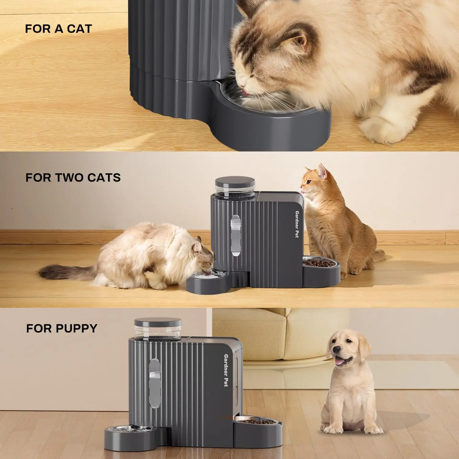 Automatic Gravity Cat Food Feeder and Water Dispenser Stainless Steel Two-in-One Set Large Capacity Dogs, Puppies, Kittens