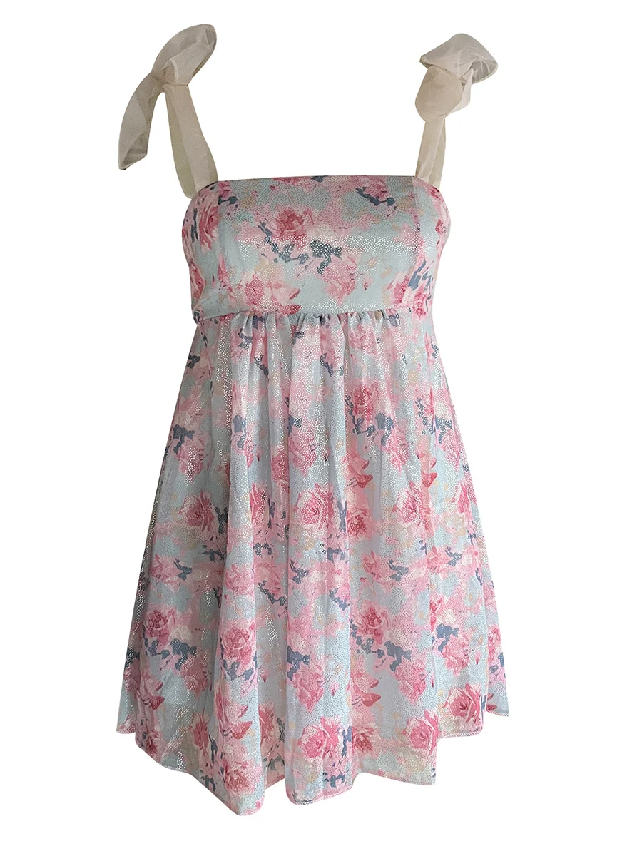 Vestido corto informal de verano para mujer, con estampado Floral minivestido, tirantes, espalda descubierta