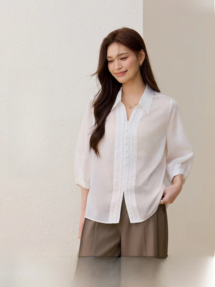 

Breathable Lightweight Shirt Large Size Women's Fashion Lenzing Collar Top Summer New Arrival Korean Style Slim Fit Shirt