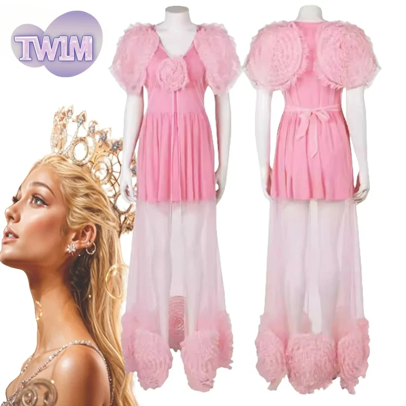 Movie Wiked Fantasia Glinda Cosplay Dress Costume Women Pink Sleepwear Disguise Role Play Outfits Halloween Carnival Party Suit