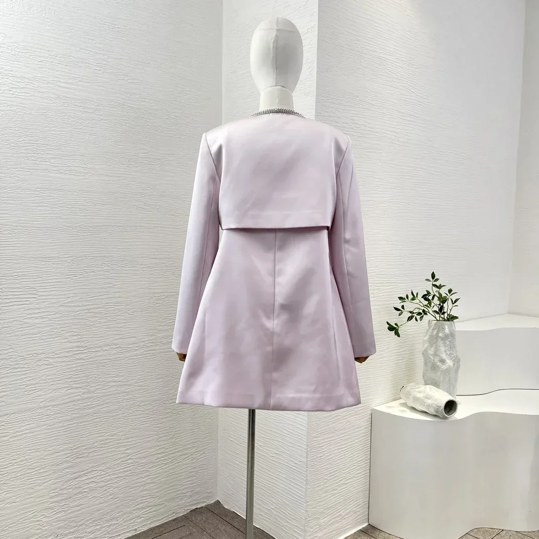 Elegant Violet Purple Sleeveless Sling Mini Dress and Long Sleeve Coat Set