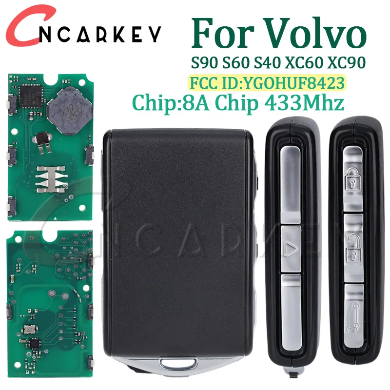 

Умный удаленный автомобильный ключ-карта 8A чип 433 МГц для Volvo S90 S60 S40 XC60 XC90 2016-2020 FCCID YGOHUF8423 Автоматический интеллектуальный брелок управления