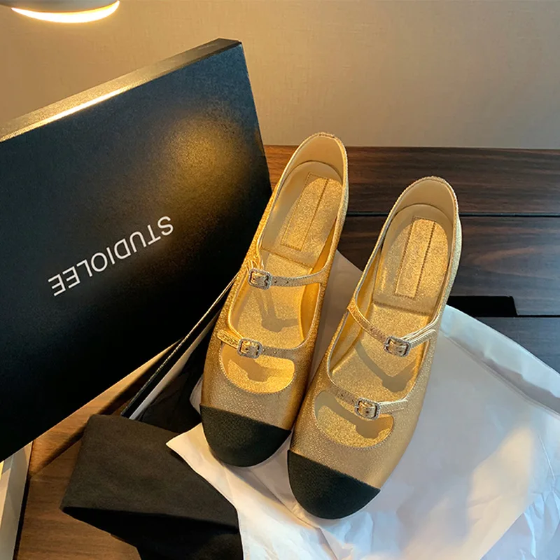 2025 Spring/Summer New Fashion Round Toe Colorblock Double Stripe Ballet Shoes Comfortable Casual Flat Bottom Women's Shoes  40