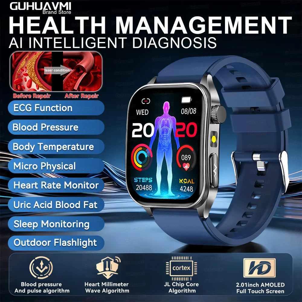 2026Hot AI-GPT Diagnose ECG Gezondheid Smartwatch Bloeddruk Lipiden Urinezuur 650nm Dubbele-probleerlaser Hartanalyse Smartband
