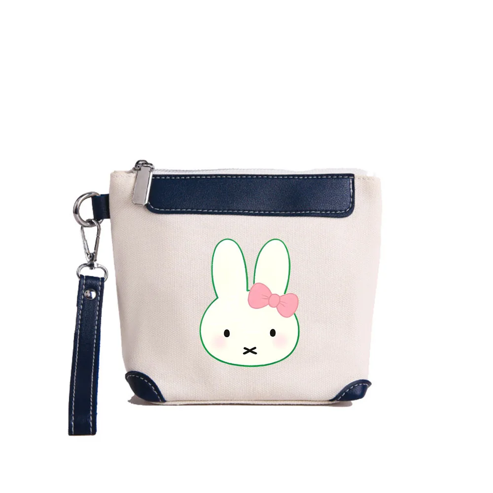 Miffy – trousse de maquillage de dessin animé, pochette en toile Beige avec motif de lapin, dragonne, sac à cosmétiques, sac de rangement Portable pour femmes