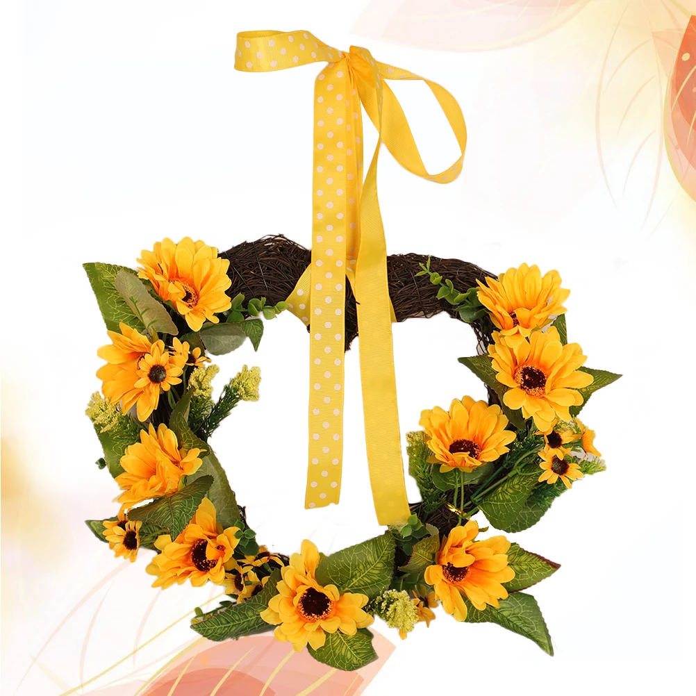 

Sunflower Wreath Door Decor Heart Shape Summer Floral Door Faux Shaped Outdoor Decorations Home Office Cafe