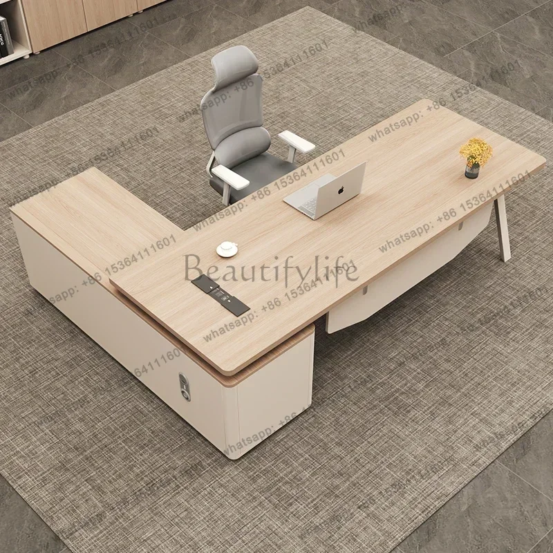 LJY Office Furniture L Shape Executive Office Desk Luxury With Drawers Filing Cabinet Computer Boss Desk Modern Manager Supervis