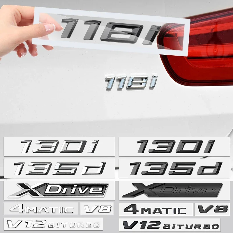 Car ABS Rear Trunk Badge Sticker Emblem Decals Logo For BMW M 118i 120i 125i 128d 130d 135d V8 V12 BITURBO Lettering Accessories