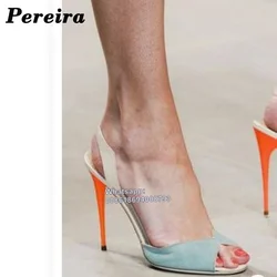 Pereira Peep Toe Back Strap Sandals Mixed Color Open Toe Cut Out Backsling Women Shoes On Heels Pink Blue Thin High Heel Sandals