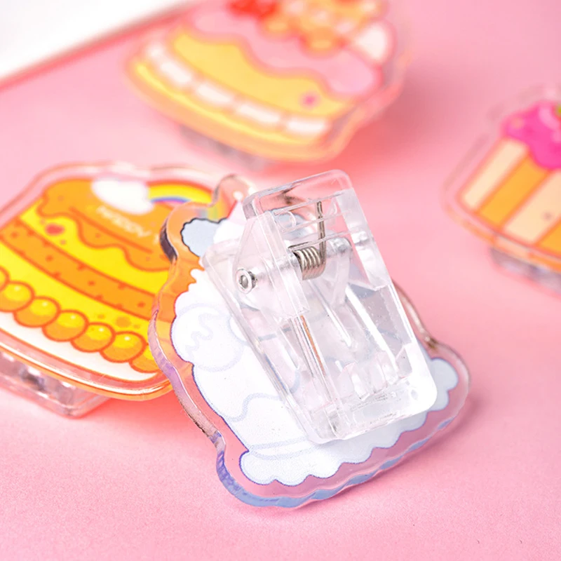 4 Stuks Acryl Kawaii Cartoon Dier Cake Geprint Clips Schattige Plakboek Clip Diy Kantoor Binding Benodigdheden