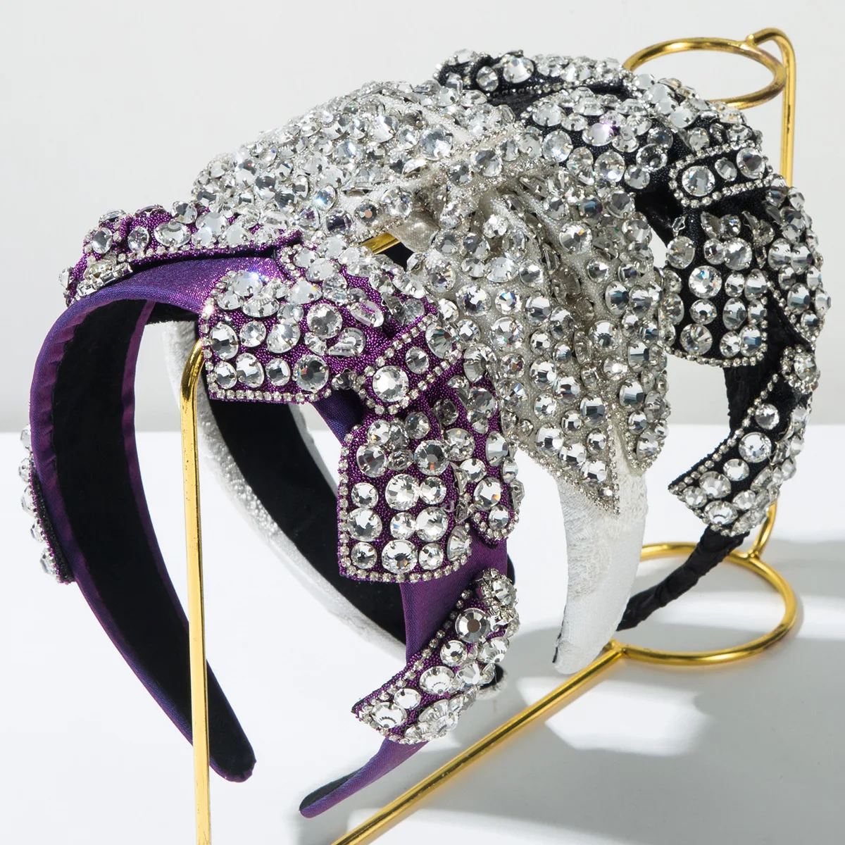 

Korean light luxury full diamond headband personalized bow rhinestone hairpin wide edge fashionable headband Xiaohongshu blogger