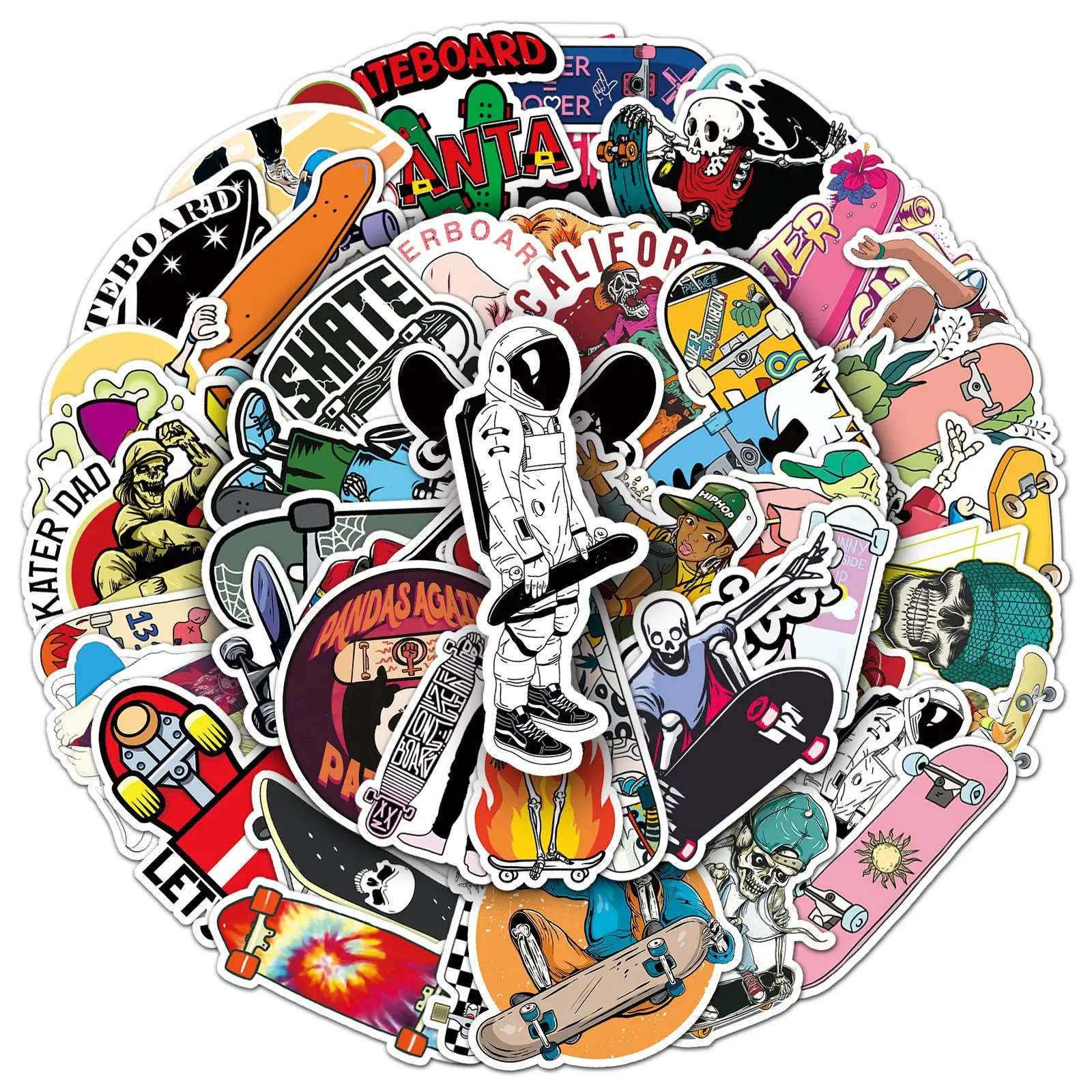 

50PCS Cool Skateboard Graffiti Stickers Skater Skull Cartoon Style Decorative Skateboard Phone Case Waterproof Sticker Kids Toy