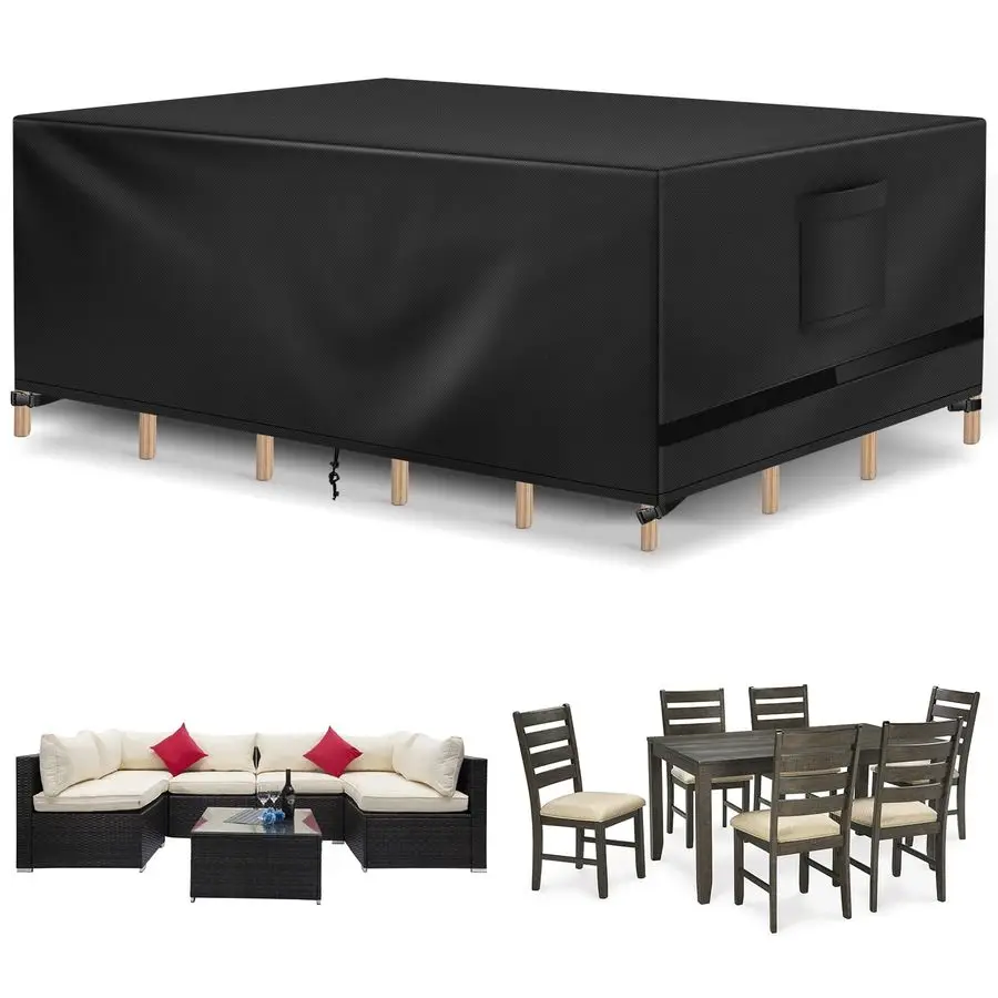 

Furniture Cover, Waterproof Rectangle Outdoor Table Cover, Heavy Duty Sectional Set Protection 108L x 82W x 28H, Black